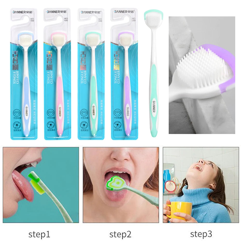 Soft Silicone Double-Sided Tongue Cleaner for Adults – Reusable Oral Hygiene Scraper Brush