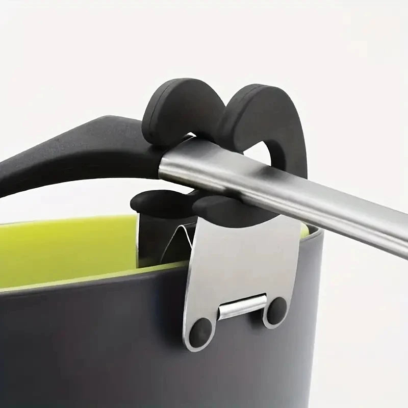 Stainless Steel Pot Spoon Holder with Anti-Scald Silicone Grip - Kitchenware Bowl Clip for Cooking Utensils