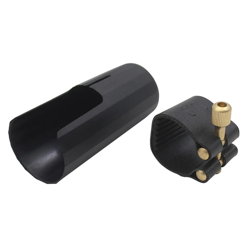 Alto Soprano Tenor Saxophone Clarinet Ligature & Cap Set: Sax Leather Buckle Clamp - Woodwind Instrument Accessory