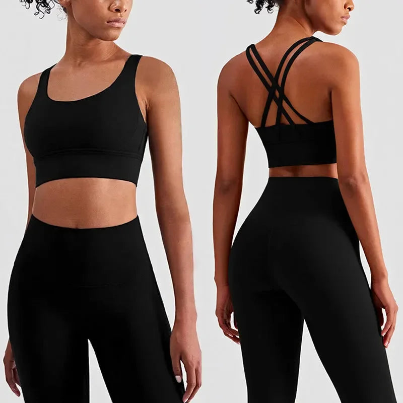 Women's 2 Piece Yoga Tracksuit - Athletic Wear with Push-Up Sports Bra and Leggings for Gym and Pilates Fitness