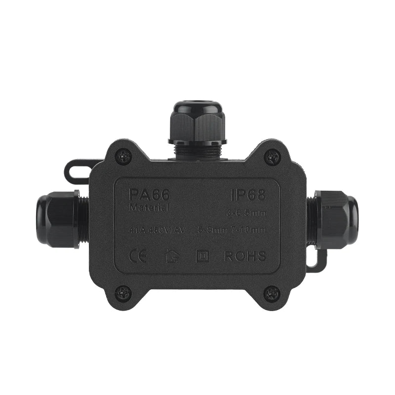 IP68 Outdoor Waterproof Junction Box - Black 3 Way Mini Connector Box - PC Plastic and Terminal - Designed for Buried Wires