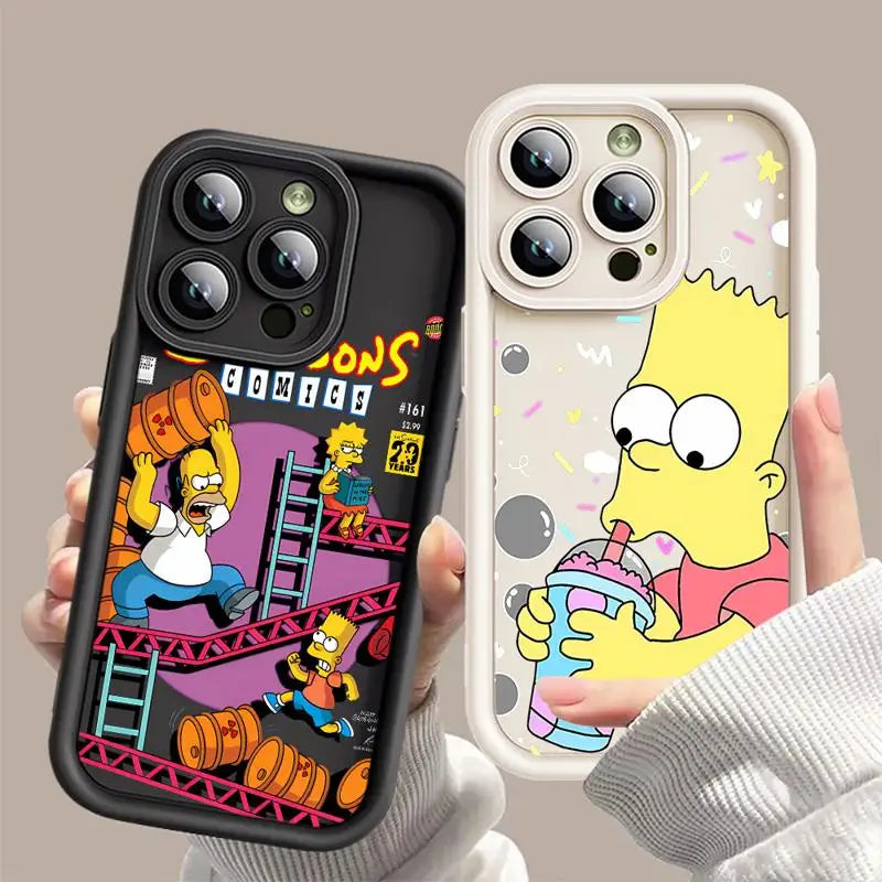 Shockproof Silicone Case for Apple iPhone - Cartoon Simpsons Design, Protective Phone Cover for Models 11, 12, 13, 14 Plus, and 15 Pro Max