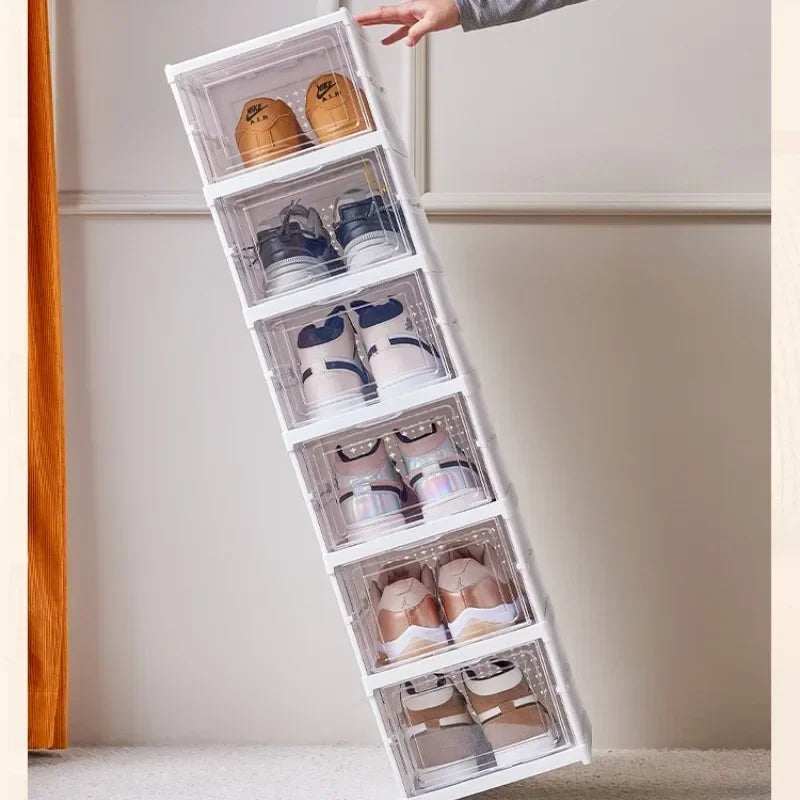 6 Layer Foldable Shoes Box - Dustproof, Thickened Plastic Sneaker Storage - Stackable Transparent Organizer Rack