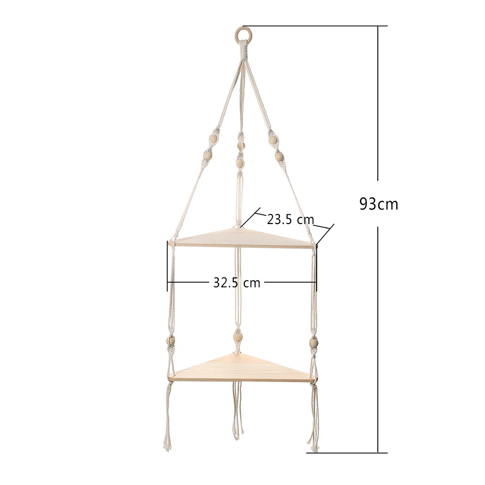 1/2/3-Tier Floating Wall Shelf – Wood Triangle Corner Display Stand for Boho Home Decoration in Living Room and Bedroom