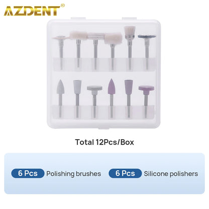 AZDENT Dental Composite Polishing Kit: 12PCS/Box RA 2.35mm Polisher - Low Speed Handpiece Porcelain & Natural Teeth Nail Polishing Set