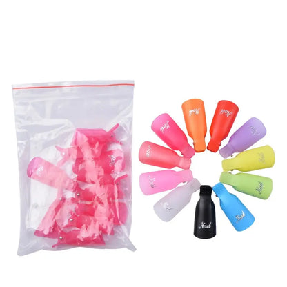 Colorful Acrylic Nail Art Soak Off Cap Clips - 10 Pcs/Bag, Manicure UV Gel Polish Removal Wrap Tools for Fingers