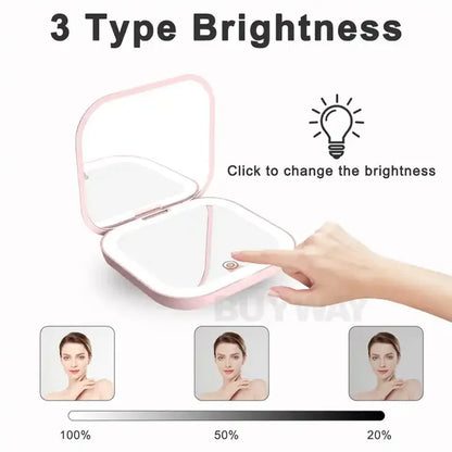 Portable Folding LED Vanity Table Mirror: Compact Mini Gift with 2X Magnifying Handheld Pocket Makeup Mirror