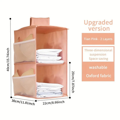 Non-woven Washable Wardrobe Hanging Bra Storage Bag - Multi-layer Folding Organizer for Underwear, Socks, Clothes Hanging Bag