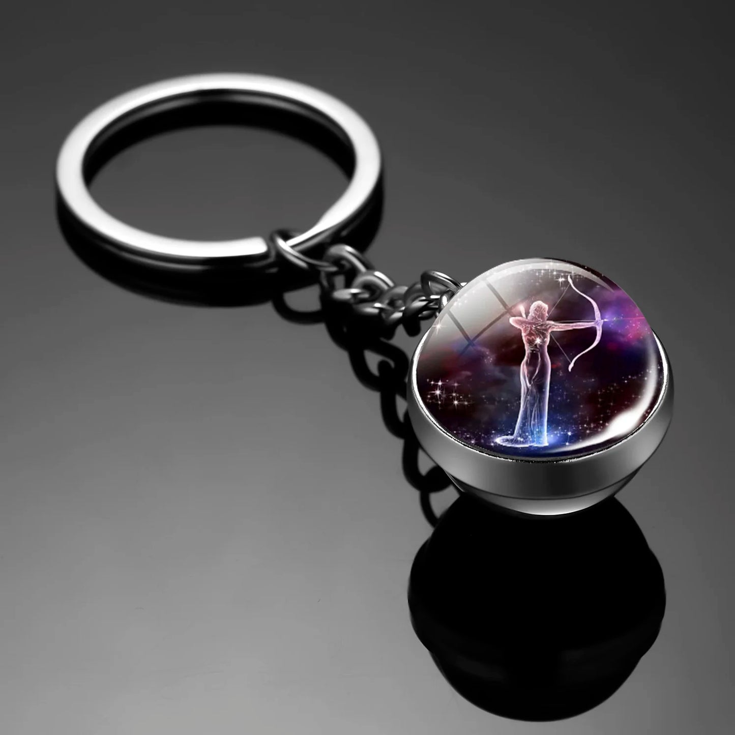 New Luminous 12 Constellation Glass Ball Key Rings: Double Sided Zodiac Signs Keychain for Women - Glow in the Dark Birthday Gift