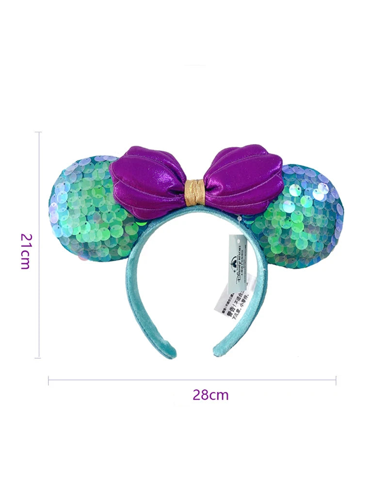 Disney Mickey Mouse Ear Headband: Amusement Park Hair Hoop with Fish Scale Sequin Mesh - Perfect Party Headwear for Girls' Birthday Toy