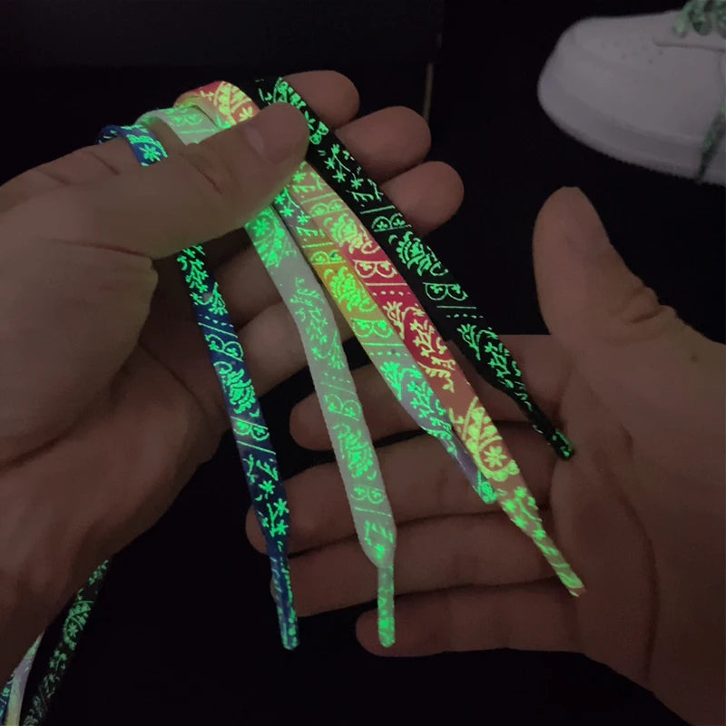 Luminous Fluorescent Shoelaces for Sneakers - Glow-in-the-Dark Flat Splash-Ink Shoe / Boot Laces, 1 Pair