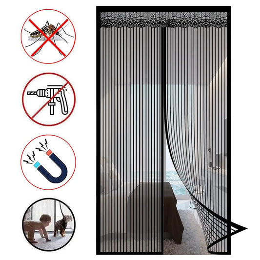 Pet-Friendly Magnetic Screen Door: Walk Through Door Screen with Magnetic Closure - Mesh Design Keeps Bugs Out, Black Color!