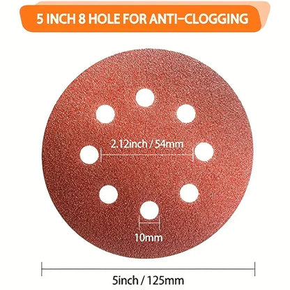 8 Hole 125mm Sandpaper Grinding Disc | Woodworking Metal Abrasive Polishing Tool | 60/120/180/240/400 Grit Options