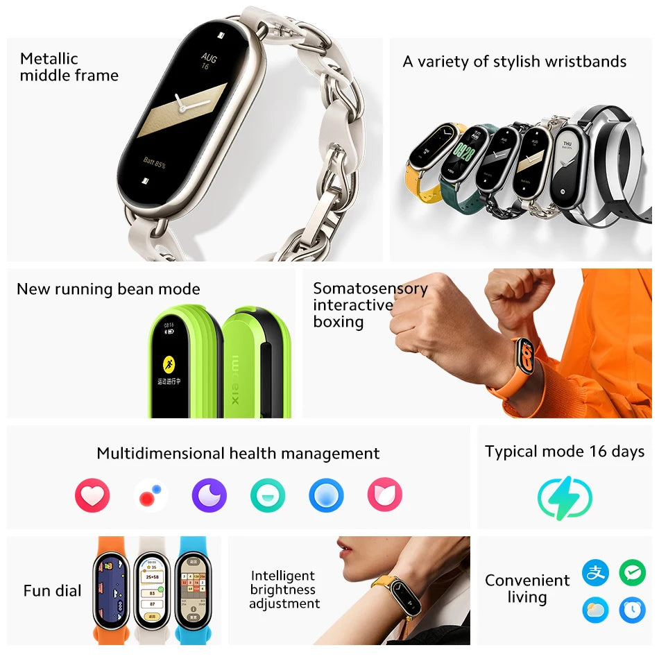 Global Version Xiaomi Smart Band 8 - Mi Bracelet, 7 Color AMOLED Screen, Blood Oxygen, Bluetooth, Waterproof Wrist Sport Watch