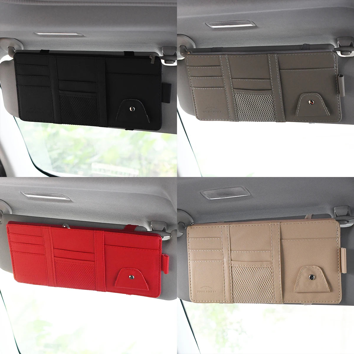 Car Sun Visor Glasses Storage | PU Leather Multi-Function Organizer Pocket | Auto Sunglasses & Cards Holder