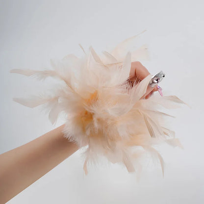 Natural Fur Feather Cuffs - Sexy Snap Bracelet Sleeves with Feathers for Women - Removable Wrist Arm Shirt Accessory