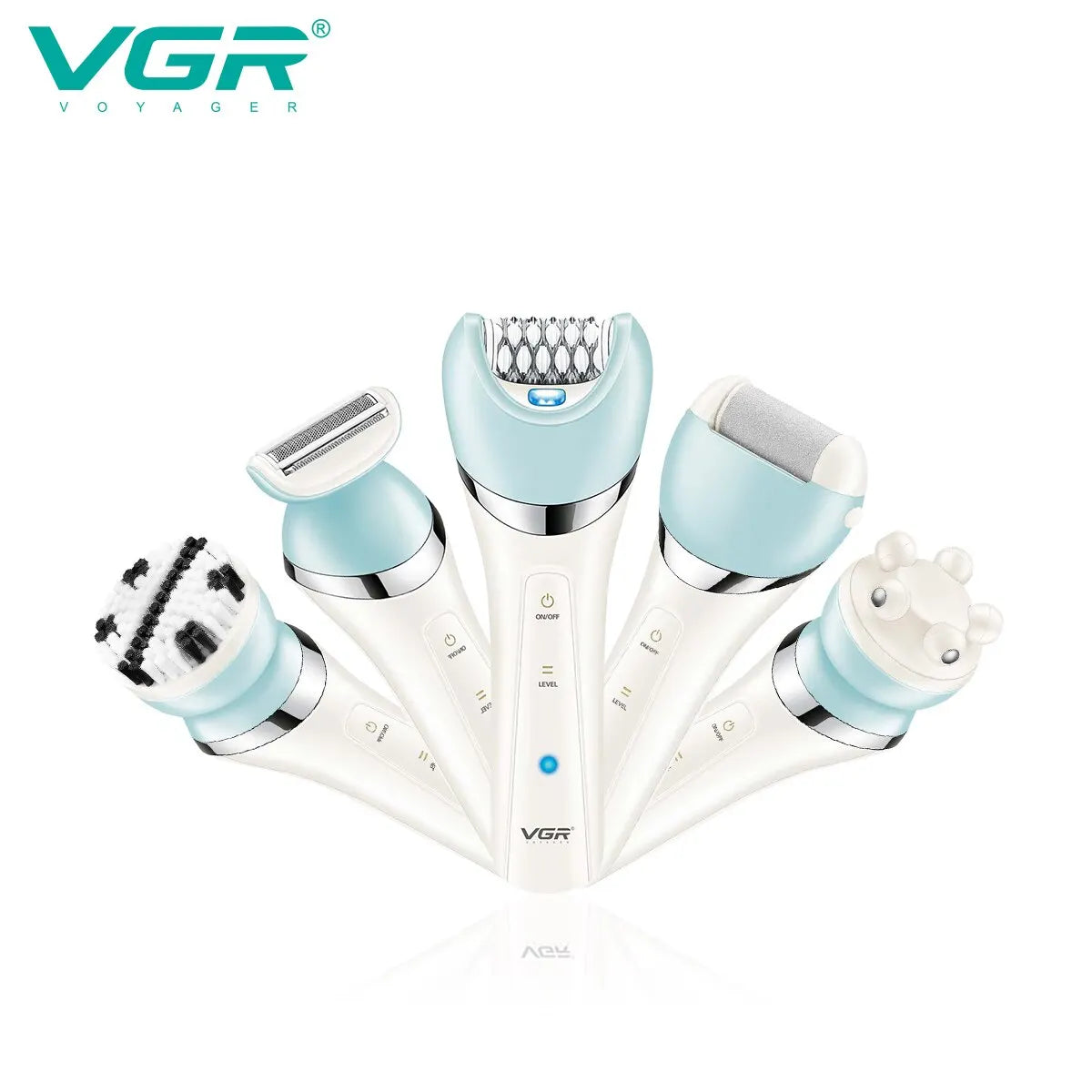 VGR 5-in-1 Electric Epilator V-703: Women's Shaver, Bikini Trimmer, Facial Cleaner, and Body Hair Remover with Massage Function