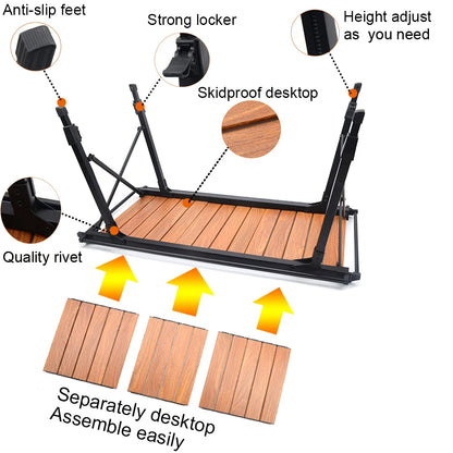 Removable IGT Wood Table Gas Stove | Camping Folding Portable Lightweight Camp BBQ Grill Table | Outdoor Picnic Fishing Table