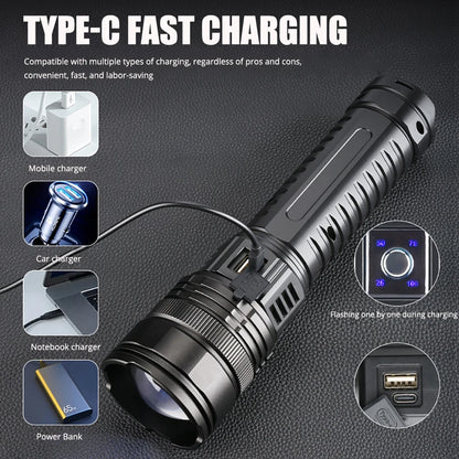 10000LM 800W Tactical LED Flashlight | 15000mAh Built-in Battery | Emergency Spotlights | 4km Range | Holiday Gift Idea