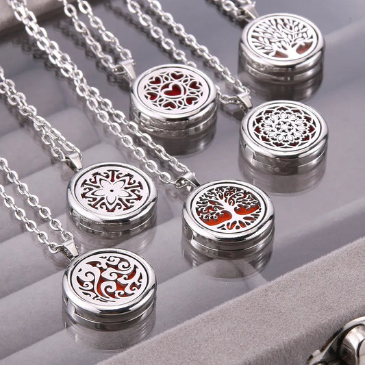 Tree of Life Aromatherapy Necklace - Stainless Steel Essential Oil Diffuser Amulet Perfume Locket Pendant, Women's Jewelry Gift