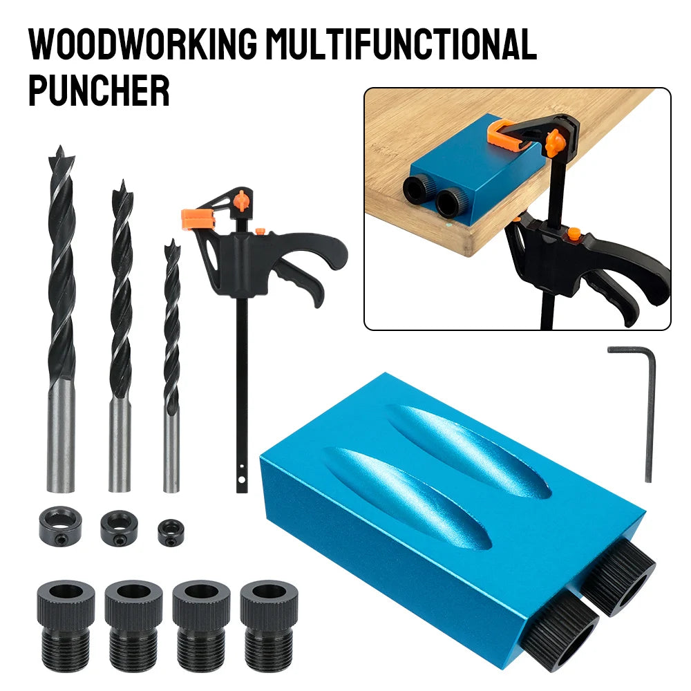 7/14/15-Piece Pocket Hole Jig Kit - 15 Degrees Woodworking Hole Drilling Guide with Drill Bit Set