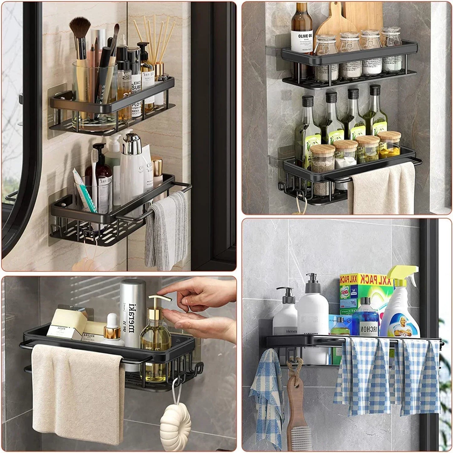 Aluminum Alloy Bathroom Shelf - No-Drill Kitchen and Shower Storage Organizer for Shampoo and Accessories