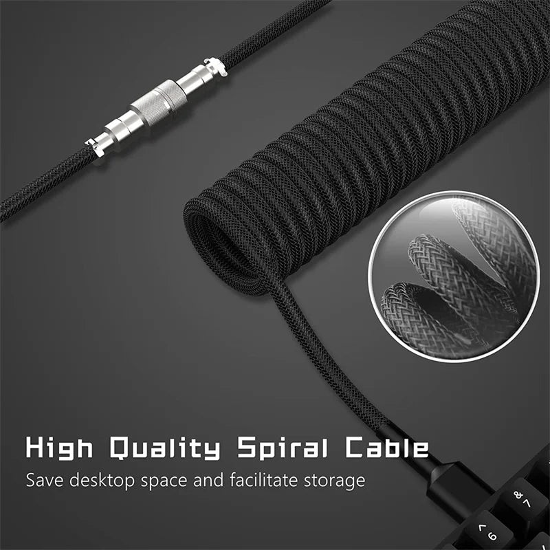 Type C Mechanical Keyboard Coiled Cable - 3M USB Wire with Aviator Connector for Desktop Computers and Mechanical Keyboards