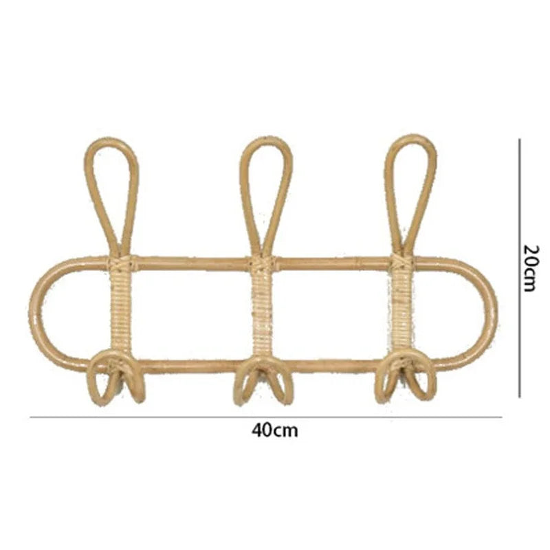 Rattan Wall Hooks - Kids Garments Organizer Rack, Clothes and Hat Hanging Hook for Room Decor, Clothing Storage