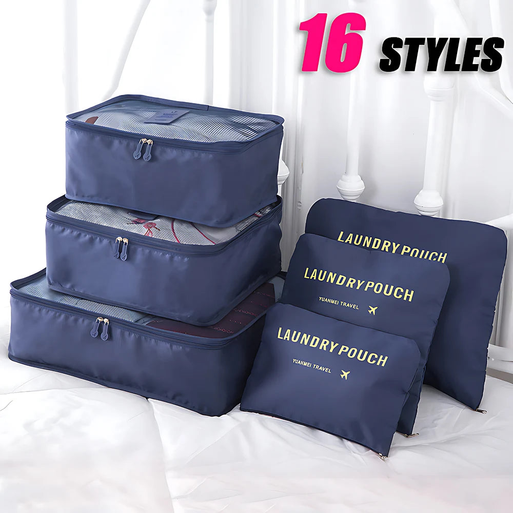 6-Piece Large Size Travel Organizer Set: Portable Suitcase Organizer for Clothes, Shoes, Makeup - Luggage Storage Bags"