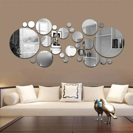 26pcs 3D Acrylic Mirror Wall Stickers – Round DIY Mirrors for Bedroom, Bathroom and TV Background Decoration