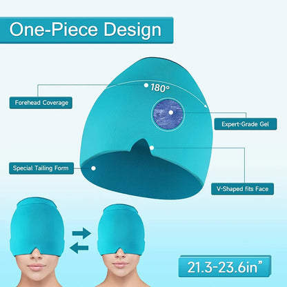 Form Fitting Gel Ice Headache Relief Hat - Cold Compress Therapy Cap for Migraine - Ice Head Wrap Mask for Sinus & Stress