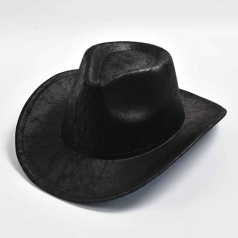 Vintage Faux Leather Western Cowboy Hat - Gentleman Jazz Panama Style for Men and Women, Cowgirl Sombrero