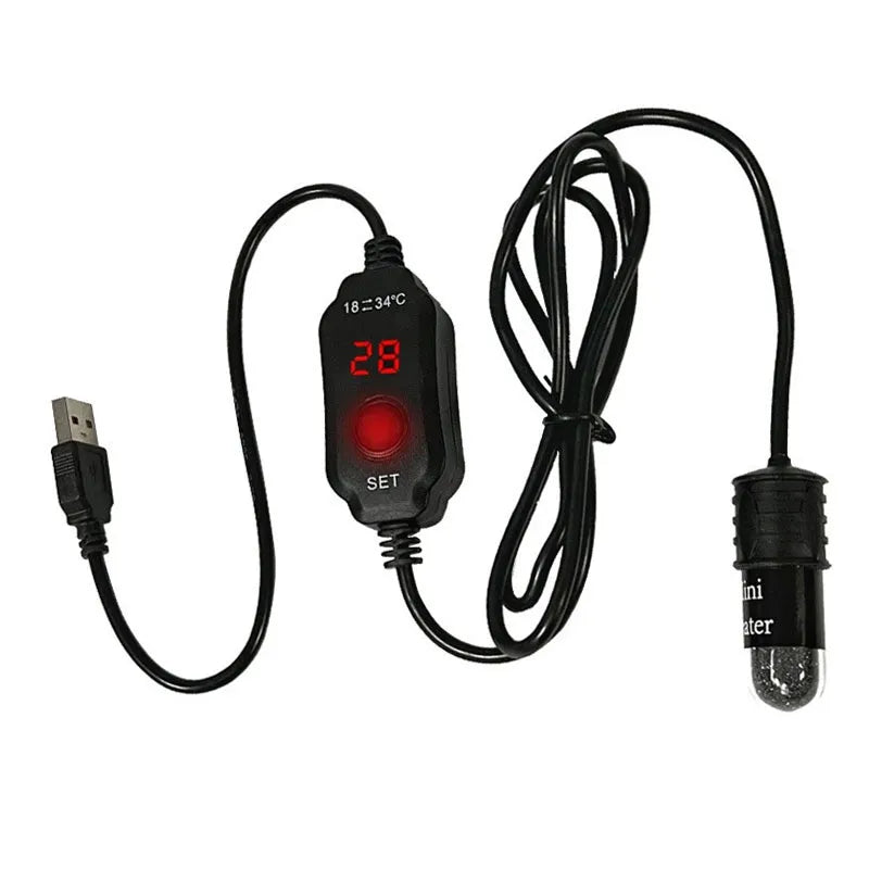 Mini Submersible Aquarium Heater - Adjustable Thermostat, USB Charging, Ideal for Fish Tank Heating (18-34°C)