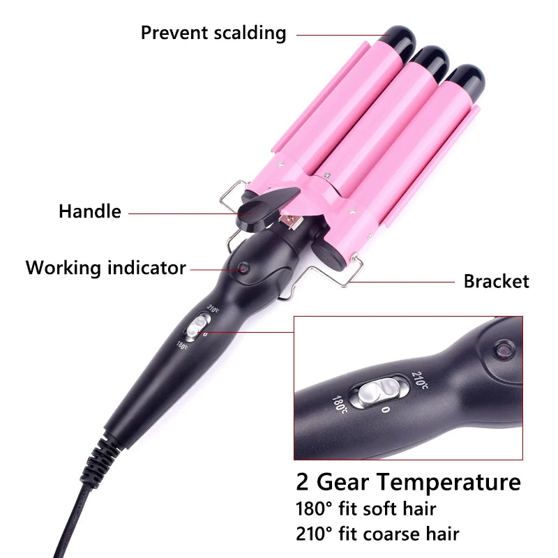 Professional Ceramic Triple Barrel Hair Curling Iron | Hair Wave Waver Styling Tools | Hair Styler Wand