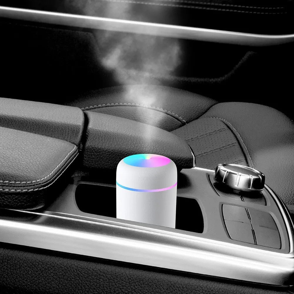 Portable USB Cool Mist Sprayer: 300ml Electric Air Humidifier with Aroma Oil Diffuser - Colorful Night Light for Home and Car