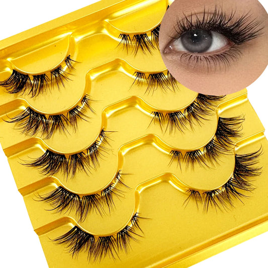 3D Clear Band Segmented Lashes - Wispy Mink Eyelashes for Fluffy Cat Eye Look, Individual Natural-Looking Manga Lashes