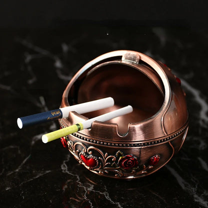 Vintage Metal Ashtray with Lid - Multi-Functional, Anti-Fly Ash, Decorative for Home, Office, and Living Room - Unique Retro Gift