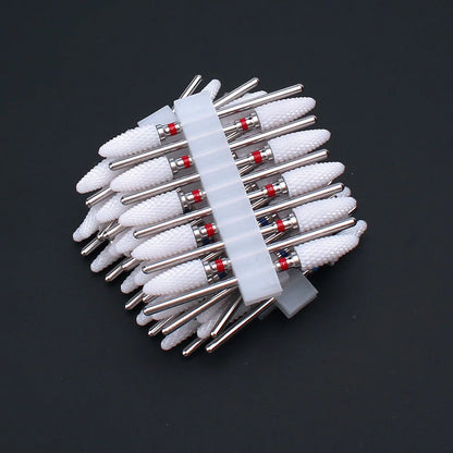 10pcs Ceramic Nail Drill Bits Set - Milling Cutter for Electric Manicure - Flame Corn Files Pedicure Machine Polish Accessories