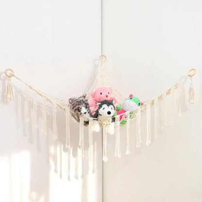 Animal Hammock with Light - Pet Net for Corner Hanging Stuffed Animal Storage Holder in Kids Room