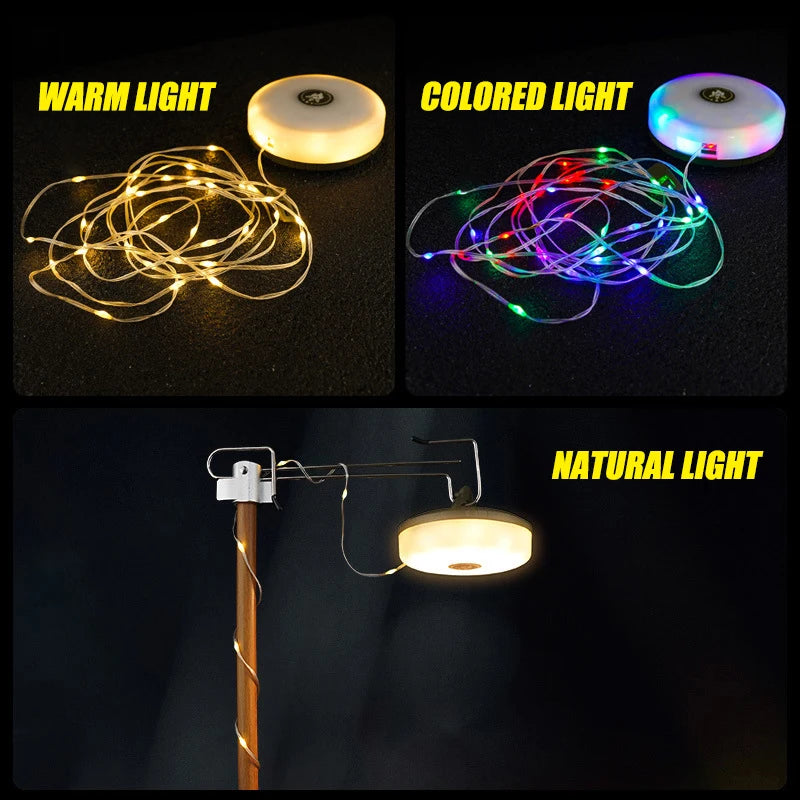 USB Rechargeable Camping Light: 10m RGB Light String, Outdoor Tent Atmosphere Light with Magnet Hook - XTE LED Flashlight