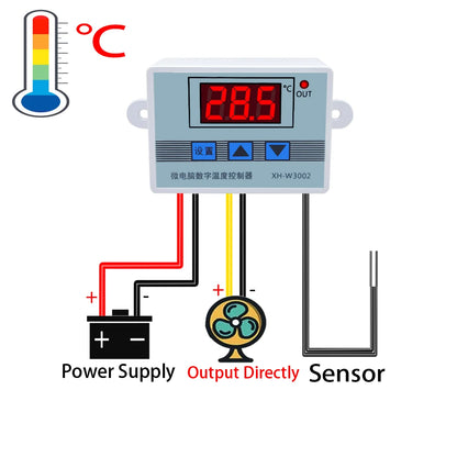 W3002 Digital LED Temperature Controller - 12V/24V/110V/220V, 10A Thermostat Regulator XH-3002