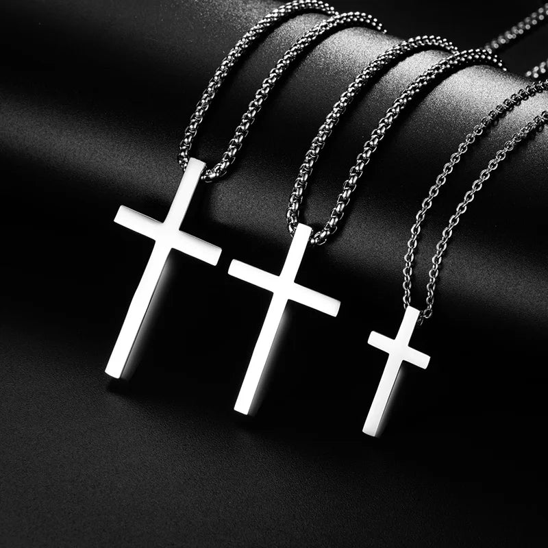 Stainless Steel Cross Pendant Necklace - Minimalist Silver Jewelry for Men and Women, Unisex Choker