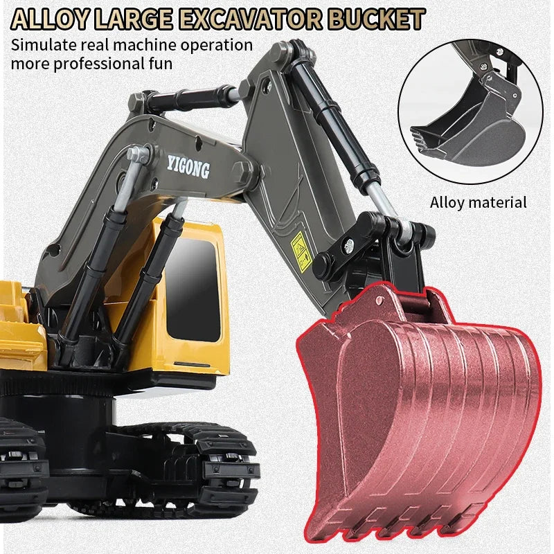 2.4G Remote Control Excavator Dump Truck - Professional Alloy and Plastic RC Construction Vehicle Toy for Kids