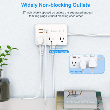 10-in-1 Surge Protector: 6-Outlet Extender with 4 USB Ports, 5ft Power Strip - Power Adapter for Home, Office, School, Travel