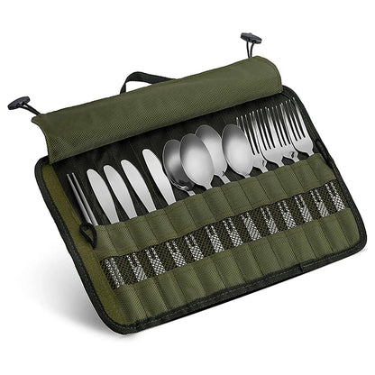 Portable Outdoor Camping Cutlery Storage Bag: Roll-Up Pouch Water-Resistant Case for Forks, Spoons, Chopsticks