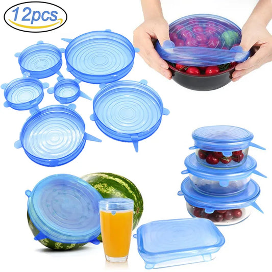 6/12Pcs Silicone Stretch Lids - Universal Taper Pot Bowl Food Wrap Sealed Cover for Kitchen Cookware