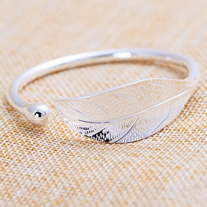 Fashion 925 Sterling Silver Leaf Shaped Cuff Bracelet: Adjustable Charm Bangle for Women - Girls Party Jewelry, Christmas Gift Idea