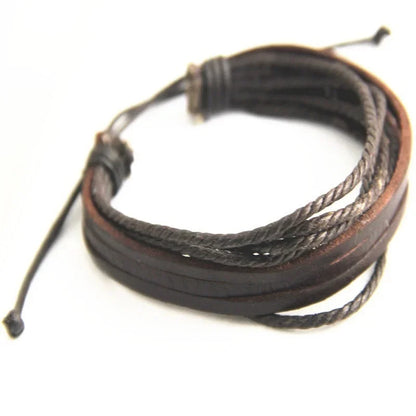 Delysia King Leisure Fashion Men's Hand-Woven Multilayer Leather Bracelet – Handmade Lace-Up Wrist Strap