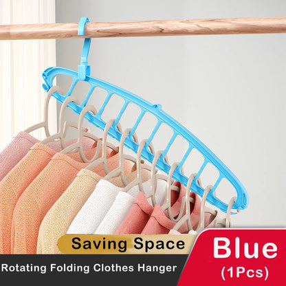 Foldable Clothes Hanger Closet Organizer - Multi-Port Rotating Drying Rack, 11-Hole Plastic Scarf and Clothing Storage Hangers