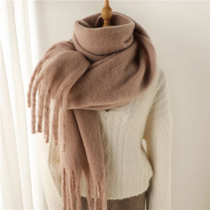 Warm Cashmere Winter Scarf for Women - Thick Pashmina Shawl with Tassels, Soft Long Poncho Wrap